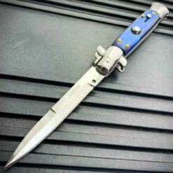8.75" Italian Stiletto Switch Blade Pocket Knife Blue