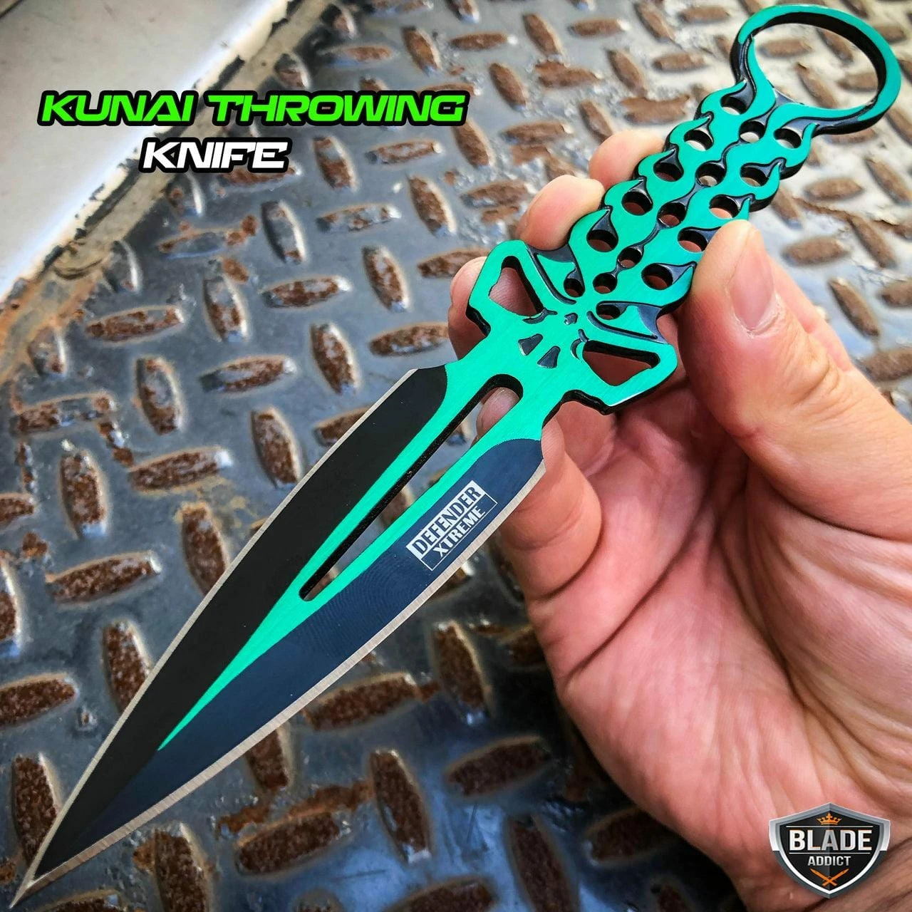 8" Green Skull Kunai Throwing Knife 3 8" Green Skull Kunai Throwing Knife