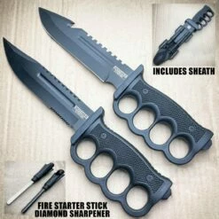 12.5" Survival Combat Trench Military Fixed Blade W/ Firestarter + Sharpener