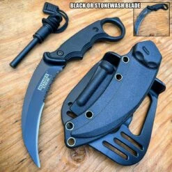 7.25" Military COMBAT Karambit FIXED BLADE KNIFE W Hard Sheath + Fire Starter