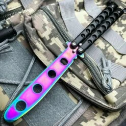 METAL High Quality Practice BUTTERFLY DULL BLADE FOLDING BALISONG TRAINER KNIFE -WE KNIFE Sales blade addict knives black w rainbow metal high quality practice butterfly dull blade folding balisong trainer knife 31059327582407
