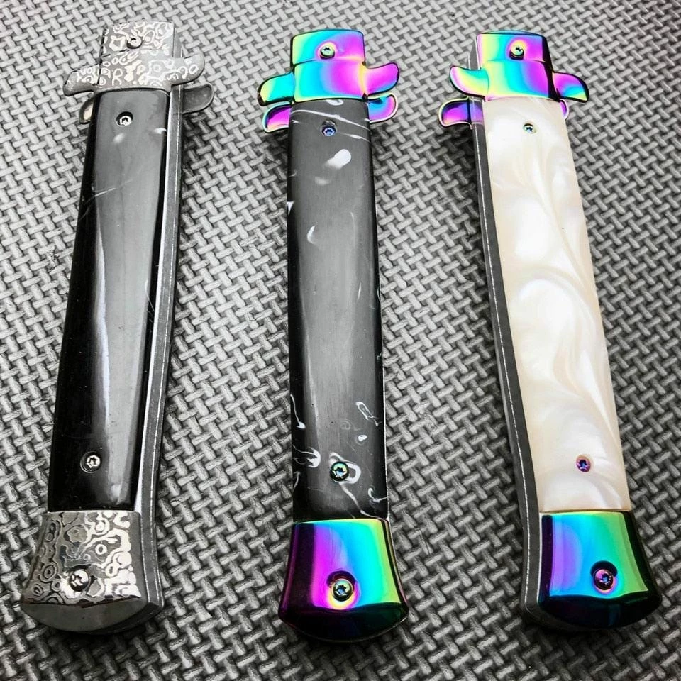 Classic Gentleman Italian Stiletto OTF Rainbow Damascus Style 6 Classic Gentleman Italian Stiletto OTF Rainbow Damascus Style - Image 4