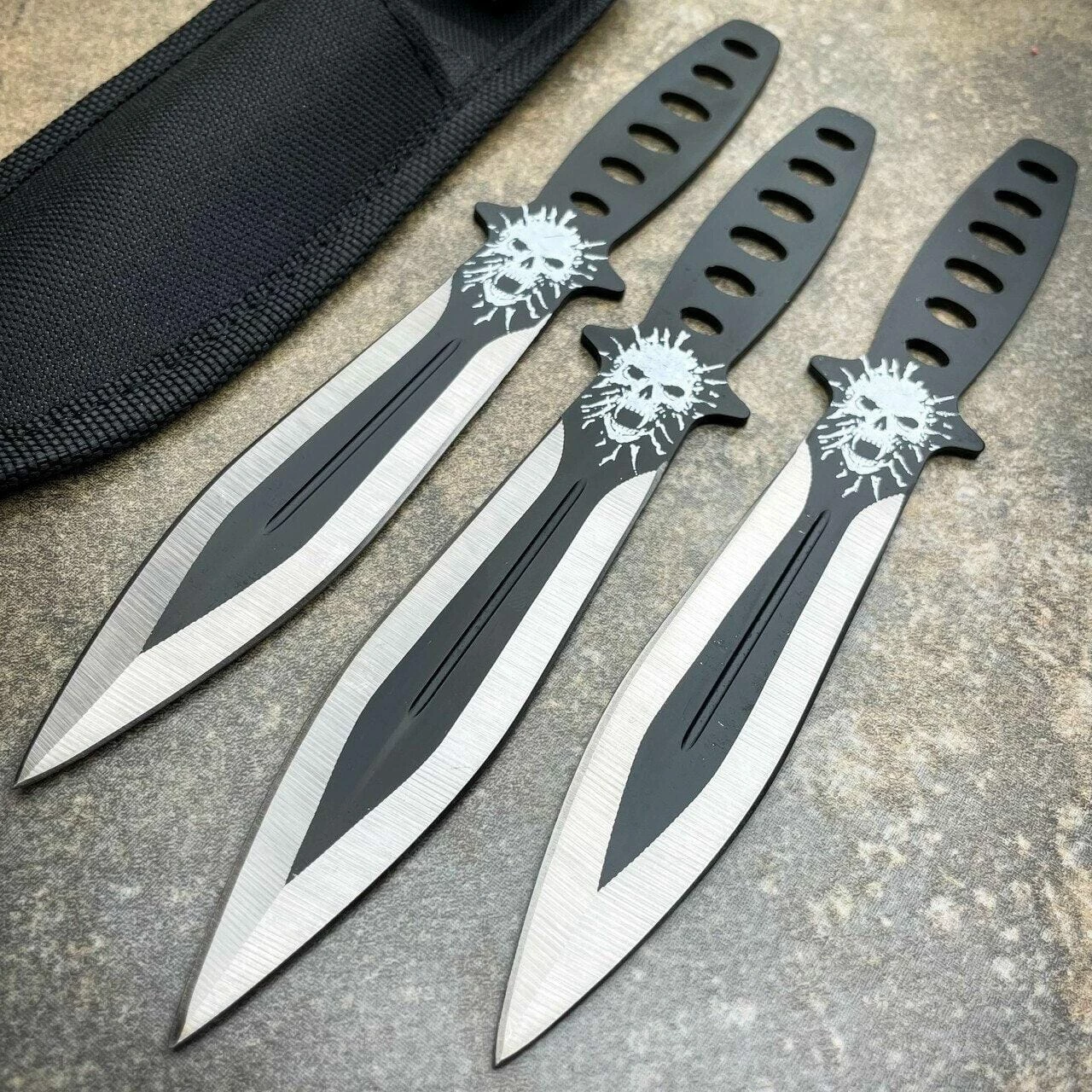 3PC 7.5" Ninja Fixed Blade Tactical Skull Head Naruto Kunai Throwing Knife Set 3 3PC 7.5" Ninja Fixed Blade Tactical Skull Head Naruto Kunai Throwing Knife Set