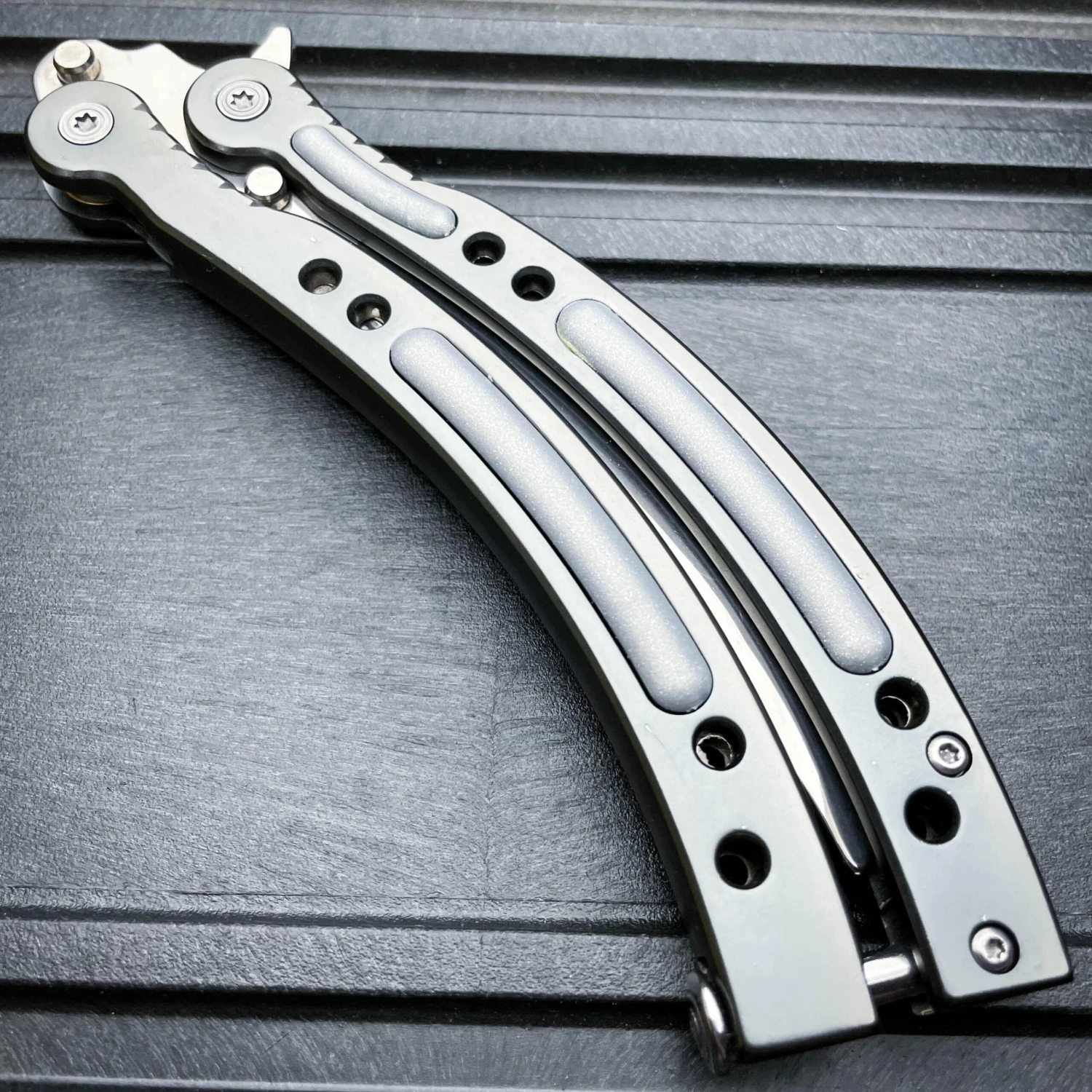 CSGO Chrome Butterfly Silver BALISONG Trainer Knife Upgraded 7 CSGO Chrome Butterfly Silver BALISONG Trainer Knife Upgraded - Image 5