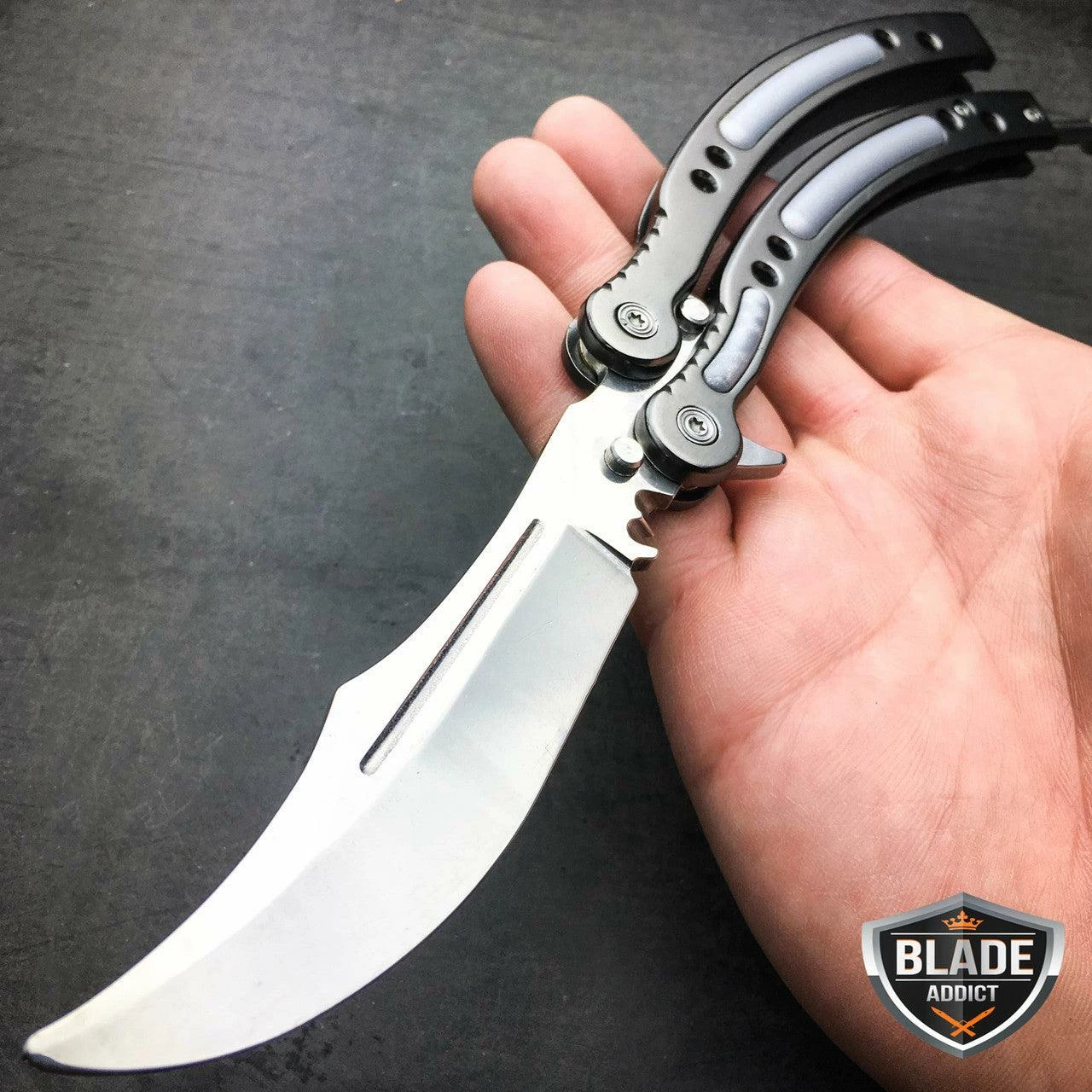 CSGO Chrome Butterfly Silver BALISONG Trainer Knife Upgraded 3 CSGO Chrome Butterfly Silver BALISONG Trainer Knife Upgraded