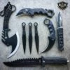 8 PC BLACK Tactical Zombie Axe Fixed Blade Hunting Knife Karambit Throwing Set -WE KNIFE Sales bladeaddictknives tactical set 8 pc black tactical zombie axe fixed blade hunting knife karambit throwing set 3904593723480