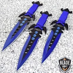 3Pc Kunai Throwing Knife Set W/Sheath BLUE
