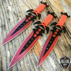 3Pc Kunai Throwing Knife Set W/Sheath RED Hunting