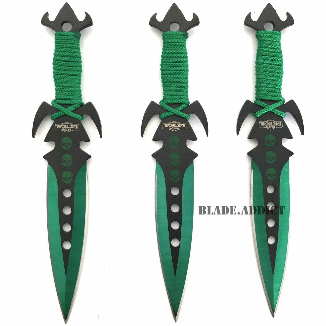 3Pc NINJA Kunai Throwing Knife Set W/Sheath GREEN 4 3Pc NINJA Kunai Throwing Knife Set W/Sheath GREEN - Image 2