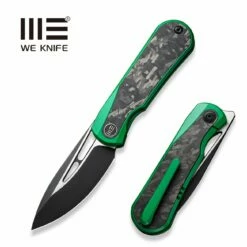 WEKNIFE Baloo Flipper Knife Green Painted Titanium Handle With Shredded Carbon Fiber Inlay (3.31" Black Stonewashed CPM 20CV Blade, Satin Flat) WE21033-6