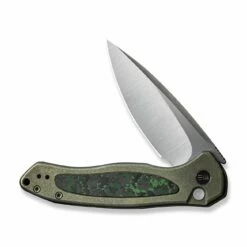 WEKNIFE Button Lock Kitefin Flipper Knife Green Titanium Handle With Jungle Wear Fat Carbon Fiber Inlay (3.22" Hand Polished Satin CPM 20CV Blade) WE19002N-2 -WE KNIFE Sales weknife button lock kitefin flipper knife green titanium handle with jungle wear fat carbon fiber inlay 322 hand polished satin cpm 20cv blade we19002n 2 956420
