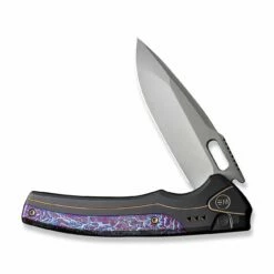 WEKNIFE Exciton Flipper & Button Lock Knife Titanium Handle (3.68" CPM 20CV Blade) WE22038A-6 -WE KNIFE Sales weknife exciton button lock knife black titanium handle with flamed titanium integral spacer 368 silver bead blasted cpm 20cv blade we22038a 6 412122