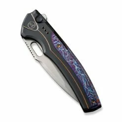 WEKNIFE Exciton Flipper & Button Lock Knife Titanium Handle (3.68" CPM 20CV Blade) WE22038A-6 -WE KNIFE Sales weknife exciton button lock knife black titanium handle with flamed titanium integral spacer 368 silver bead blasted cpm 20cv blade we22038a 6 862298