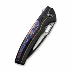 WEKNIFE Exciton Flipper & Button Lock Knife Titanium Handle With Flamed Titanium Integral Spacer (3.68" CPM 20CV Blade) WE22038A-4 -WE KNIFE Sales weknife exciton flipper button lock knife black titanium handle with flamed titanium integral spacer 368 black stonewashed cpm 20cv blade satin flat we22038a 4 130538