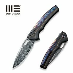 WEKNIFE Exciton Flipper & Button Lock Knife Titanium Handle With Flamed Titanium Integral Spacer (3.68" Damasteel Blade) WE22038A-DS1