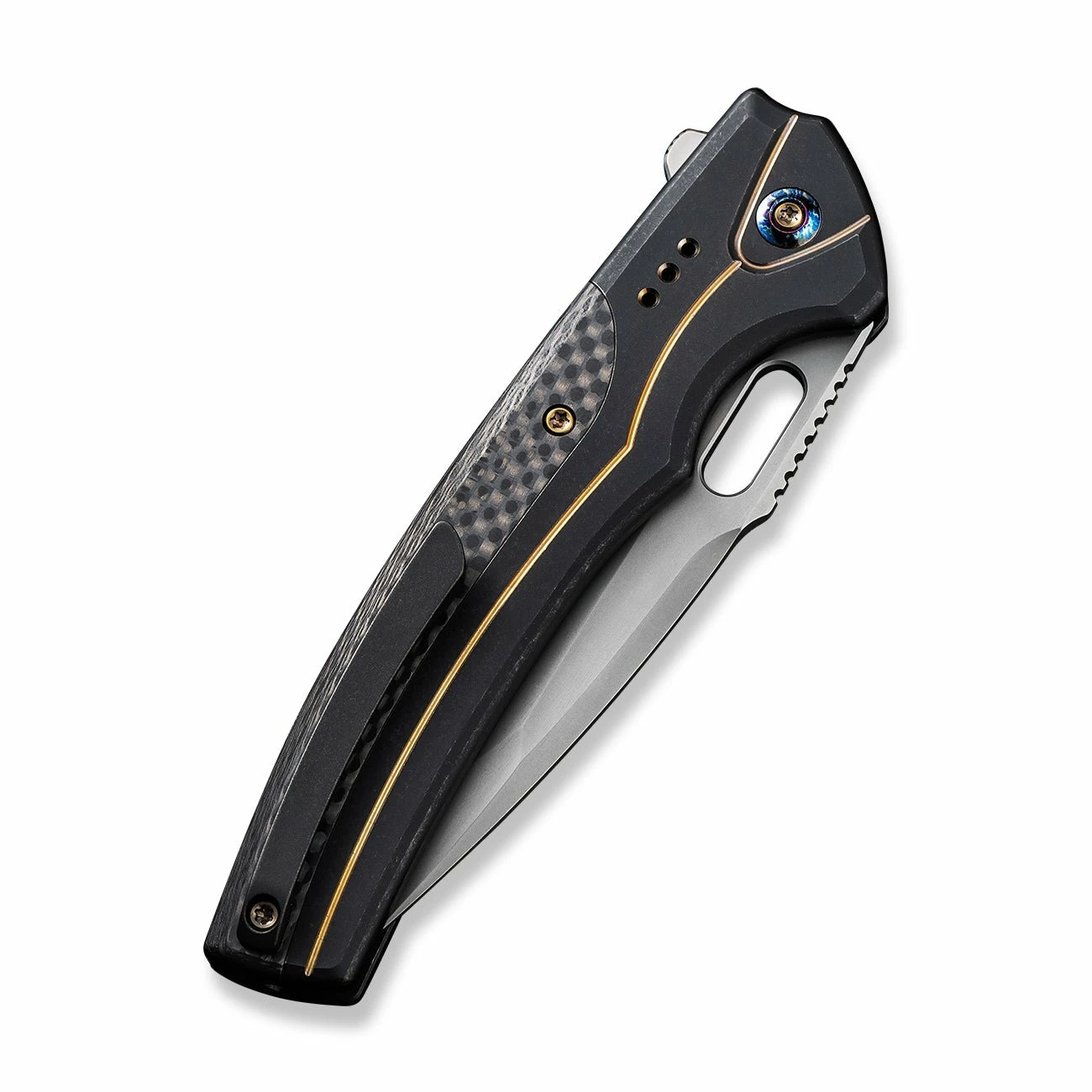 WEKNIFE Exciton Flipper & Button Lock Knife Titanium Handle With Carbon Fiber Integral Spacer (3.68" CPM 20CV Blade) WE22038A-1 9 WEKNIFE Exciton Flipper & Button Lock Knife Titanium Handle With Carbon Fiber Integral Spacer (3.68" CPM 20CV Blade) WE22038A-1 - Image 7