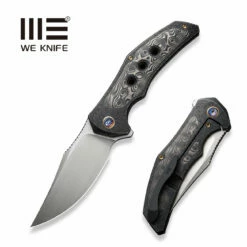 WEKNIFE Magnetron Flipper Knife Black Stonewashed With Etching Pattern Titanium Handle With Rose Carbon Fiber Inlay (3.76" Hand Rubbed Satin CPM 20CV Blade) WE18058-6