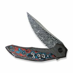 WEKNIFE Merata Flipper Knife Titanium Handle With Carbon Fiber Inlay (3.68" Damasteel Blade) WE22008B-DS1 -WE KNIFE Sales weknife merata flipper knife tiger stripe pattern flamed titanium handle with nebula fat carbon fiber inlay 368 heimskringla damasteel blade we22008b ds1 862654