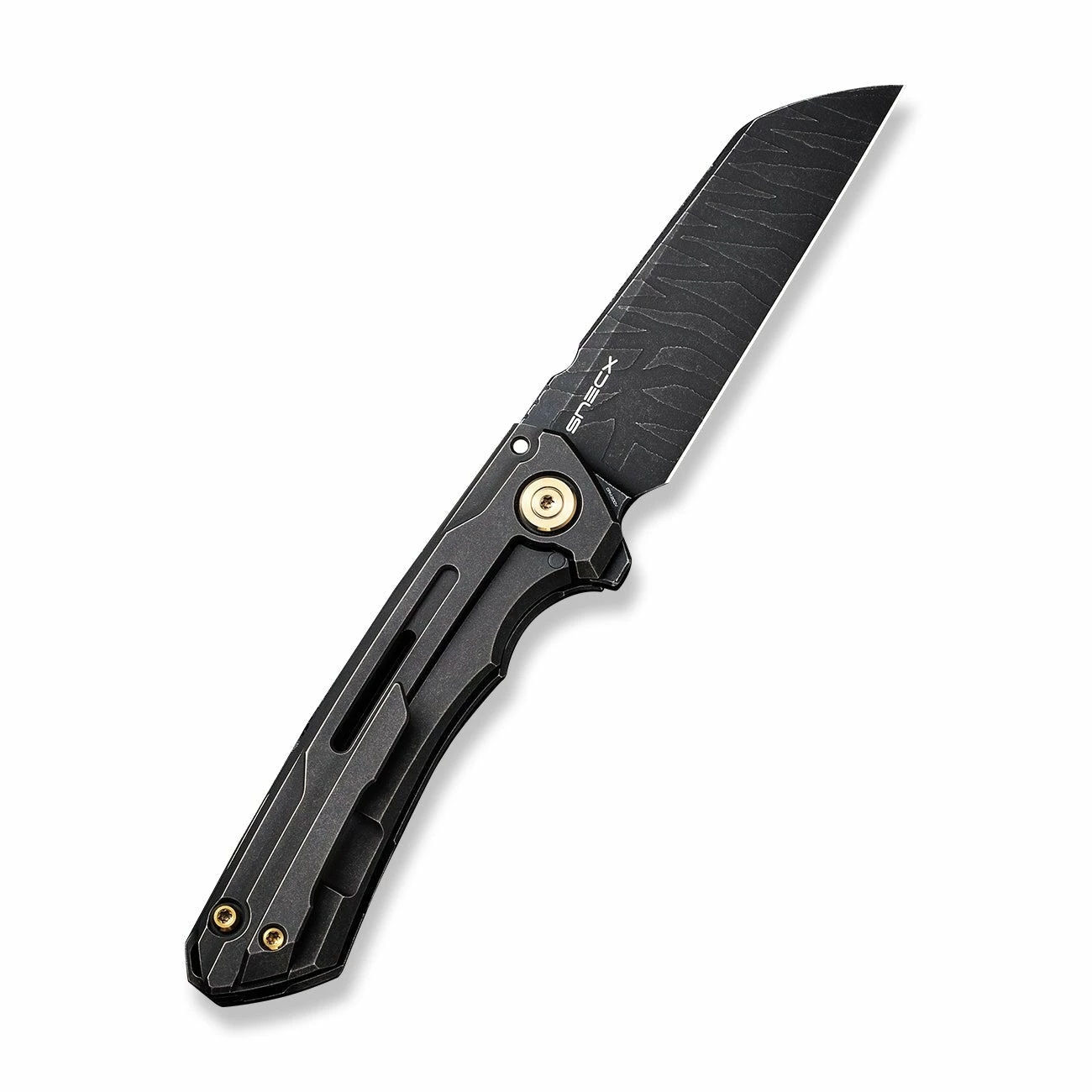 WEKNIFE Mini Buster Flipper Knife Black Stonewashed With Etching Pattern Titanium Presentation Handle With Black Stonewashed Titanium Lock Side Handle (3.43" Black Stonewashed With Etching Pattern CPM 20CV Blade) 2003D 4 WEKNIFE Mini Buster Flipper Knife Black Stonewashed With Etching Pattern Titanium Presentation Handle With Black Stonewashed Titanium Lock Side Handle (3.43" Black Stonewashed With Etching Pattern CPM 20CV Blade) 2003D - Image 2