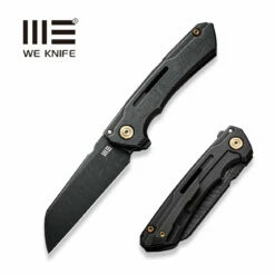WEKNIFE Mini Buster Flipper Knife Black Stonewashed With Etching Pattern Titanium Presentation Handle With Black Stonewashed Titanium Lock Side Handle (3.43" Black Stonewashed With Etching Pattern CPM 20CV Blade) 2003D