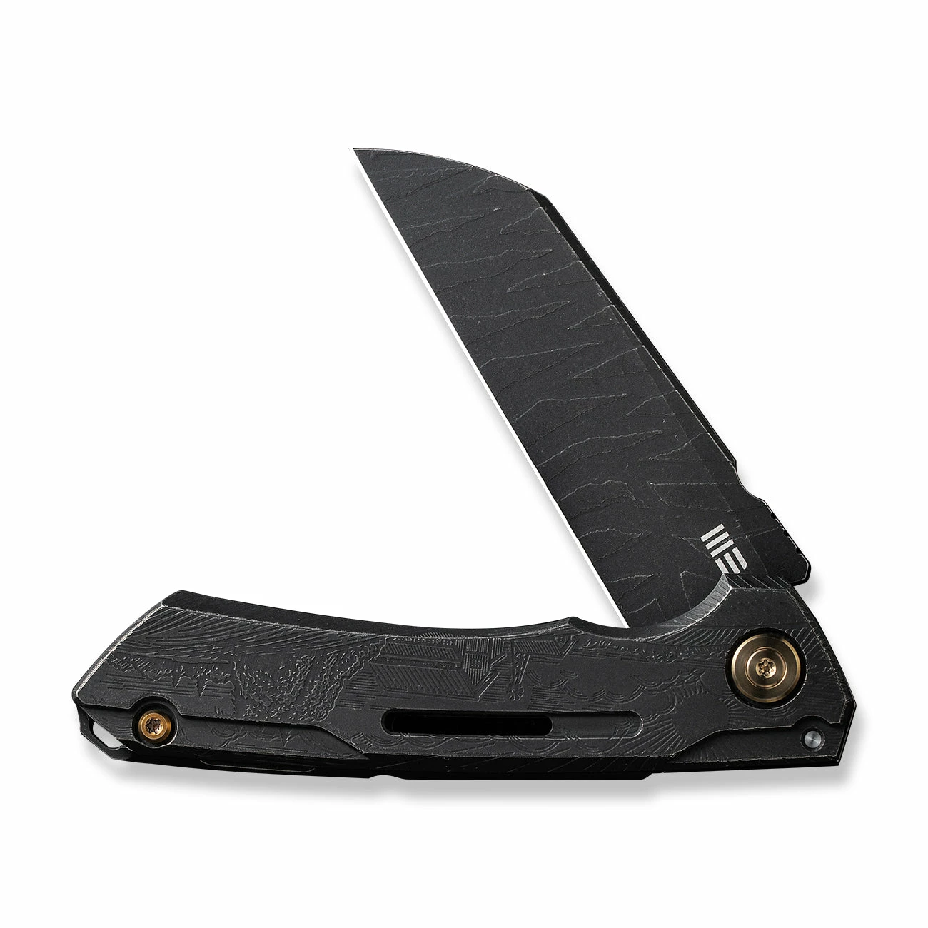 WEKNIFE Mini Buster Flipper Knife Black Stonewashed With Etching Pattern Titanium Presentation Handle With Black Stonewashed Titanium Lock Side Handle (3.43" Black Stonewashed With Etching Pattern CPM 20CV Blade) 2003D 7 WEKNIFE Mini Buster Flipper Knife Black Stonewashed With Etching Pattern Titanium Presentation Handle With Black Stonewashed Titanium Lock Side Handle (3.43" Black Stonewashed With Etching Pattern CPM 20CV Blade) 2003D - Image 5