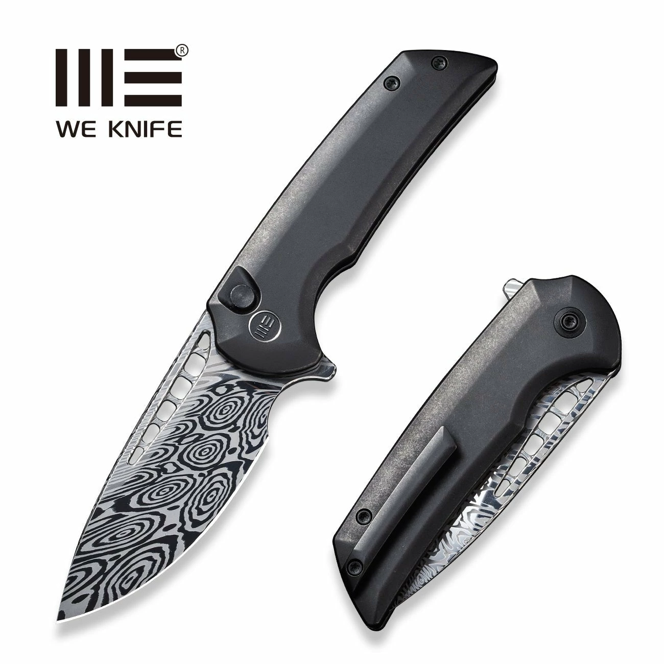 WEKNIFE Mini Malice Flipper & Button Lock Knife Titanium Handle (2.98" Damasteel Blade) WE054BL-DS1 3 WEKNIFE Mini Malice Flipper & Button Lock Knife Titanium Handle (2.98" Damasteel Blade) WE054BL-DS1