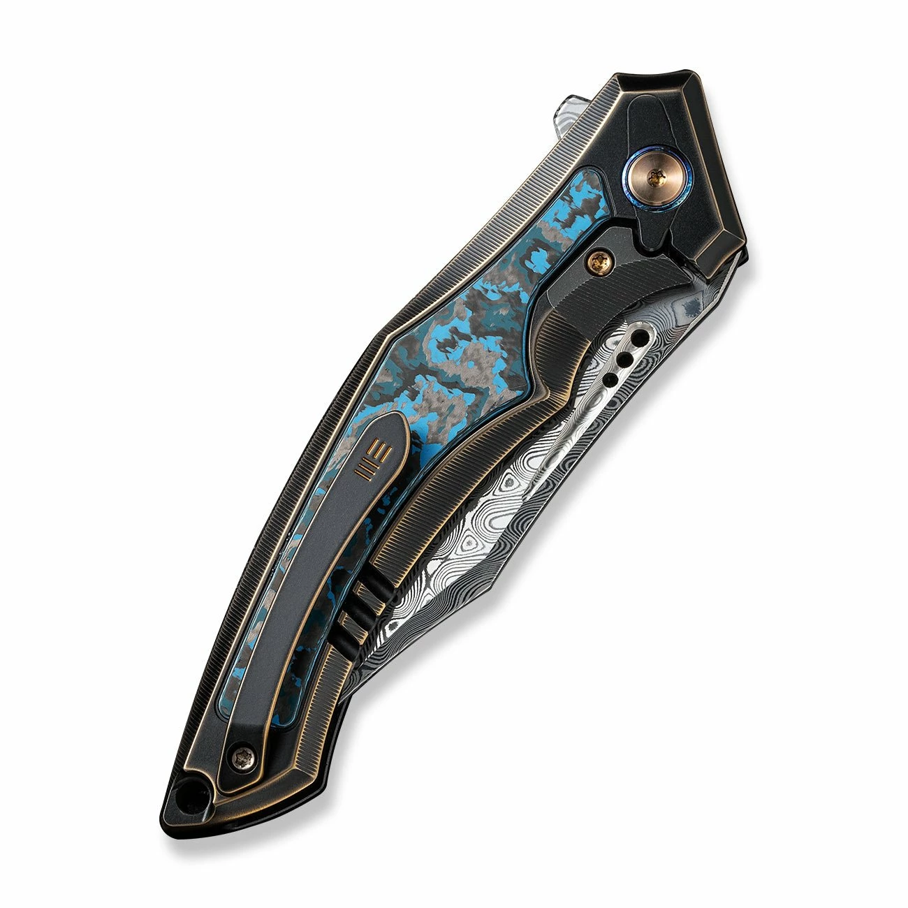 WEKNIFE Orpheus Flipper Knife Bronze / Black Titanium Integral Handle With Arctic Storm Fat Carbon Fiber Inlay (3.48" Hakkapella Damasteel Blade) WE23009-DS1 9 WEKNIFE Orpheus Flipper Knife Bronze / Black Titanium Integral Handle With Arctic Storm Fat Carbon Fiber Inlay (3.48" Hakkapella Damasteel Blade) WE23009-DS1 - Image 7