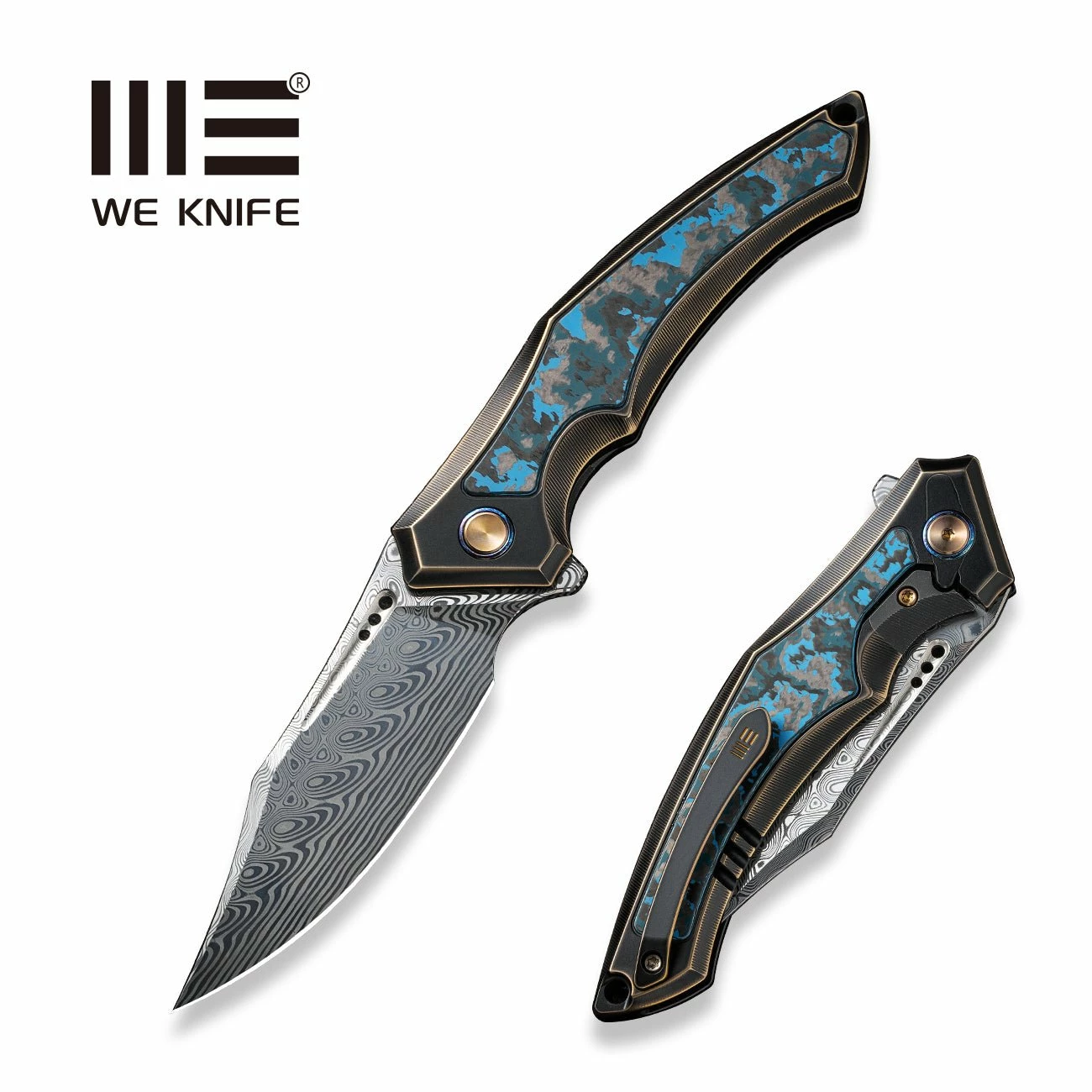 WEKNIFE Orpheus Flipper Knife Bronze / Black Titanium Integral Handle With Arctic Storm Fat Carbon Fiber Inlay (3.48" Hakkapella Damasteel Blade) WE23009-DS1 3 WEKNIFE Orpheus Flipper Knife Bronze / Black Titanium Integral Handle With Arctic Storm Fat Carbon Fiber Inlay (3.48" Hakkapella Damasteel Blade) WE23009-DS1