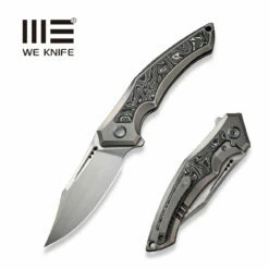 WEKNIFE Orpheus Flipper Knife Gray Titanium Integral Handle With Aluminum Foil Carbon Fiber Inlay (3.48" Hand Rubbed Satin CPM 20CV Blade) WE23009-2
