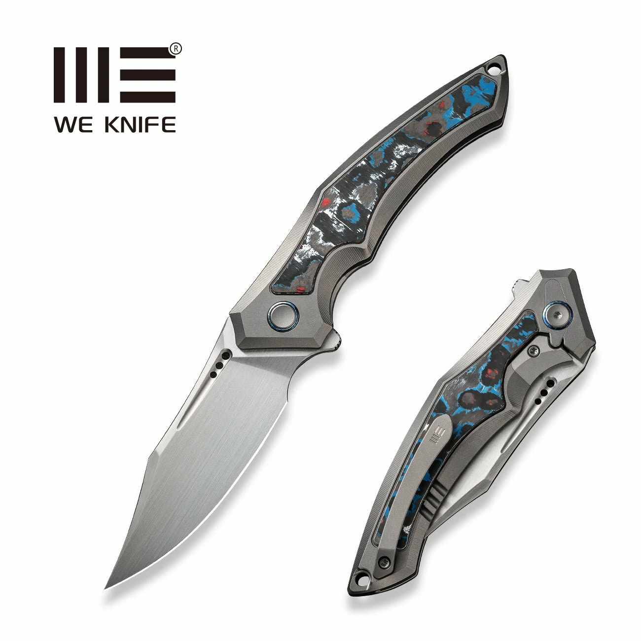 WEKNIFE Orpheus Flipper Knife Gray Titanium Integral Handle With Nebula Fat Carbon Fiber Inlay (3.48" Hand Rubbed Satin CPM 20CV Blade) WE23009-4 3 WEKNIFE Orpheus Flipper Knife Gray Titanium Integral Handle With Nebula Fat Carbon Fiber Inlay (3.48" Hand Rubbed Satin CPM 20CV Blade) WE23009-4