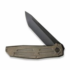 WEKNIFE Shadowfire Flipper Knife Titanium Handle (3.97" CPM 20CV Blade) WE22035-3 -WE KNIFE Sales weknife shadowfire flipper knife bronze titanium handle 397 black stonewashed bevels black brushed flats cpm 20cv blade we22035 3 852145