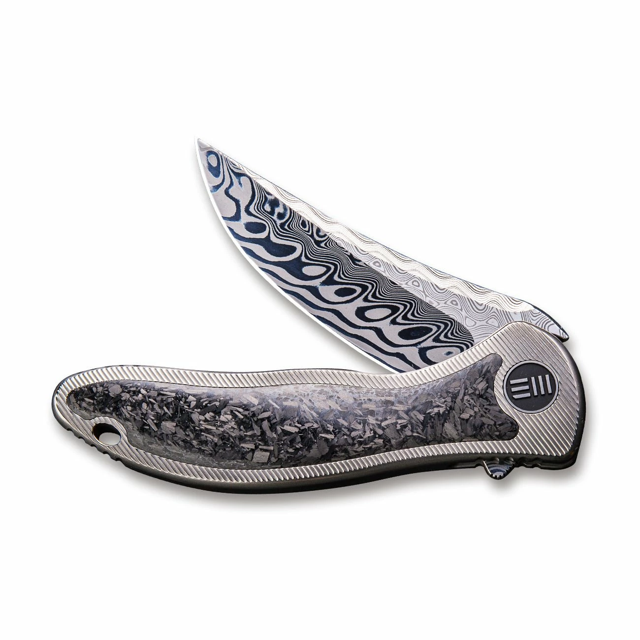 WEKNIFE Synergy2 Flipper Knife Titanium Integral Handle With Carbon Fibre Inlay (3.49" Hakkapella Damasteel Blade) 912CF-DS1 5 WEKNIFE Synergy2 Flipper Knife Titanium Integral Handle With Carbon Fibre Inlay (3.49" Hakkapella Damasteel Blade) 912CF-DS1 - Image 3