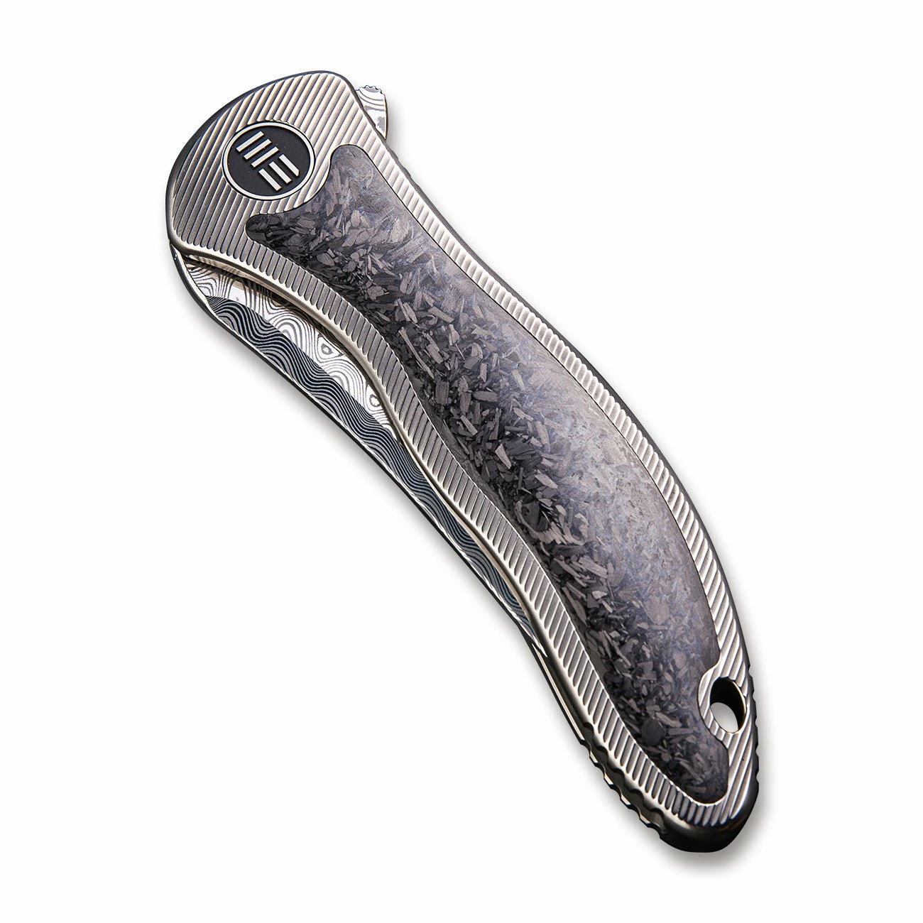 WEKNIFE Synergy2 Flipper Knife Titanium Integral Handle With Carbon Fibre Inlay (3.49" Hakkapella Damasteel Blade) 912CF-DS1 6 WEKNIFE Synergy2 Flipper Knife Titanium Integral Handle With Carbon Fibre Inlay (3.49" Hakkapella Damasteel Blade) 912CF-DS1 - Image 4
