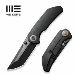 WEKNIFE Thug XL Thumb Stud Knife Black Stonewashed With Etching Pattern Titanium Handle (3.35" Black Stonewashed Bevels, Black Brushed Flats CPM 20CV) WE20028D-3