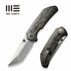 WEKNIFE Thug XL Thumb Stud Knife Black With Laser Pattern Titanium Handle (3.35" Gray Hand Rubbed CPM 20CV Blade, Satin Flat WE20028D-5