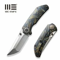 WEKNIFE Thug XL Thumb Stud Knife Black With Laser Pattern Titanium Handle (3.35" Hand Polished Satin CPM 20CV Blade) WE20028D-4