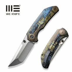 WEKNIFE Thug XL Thumb Stud Knife Black With Laser Pattern Titanium Handle (3.35" Hand Polished Satin CPM 20CV Blade) WE20028D-6