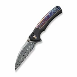 WEKNIFE Ziffius Flipper & Thumb Stud & Button Lock Knife Titanium Handle (3.7" Damasteel Blade) WE22024D-DS1 -WE KNIFE Sales weknife ziffius button lock knife black titanium handle with flamed titanium integral spacer 37 hakkapella damasteel blade we22024d ds1 731044