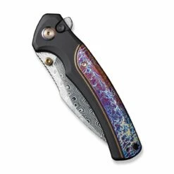 WEKNIFE Ziffius Flipper & Thumb Stud & Button Lock Knife Titanium Handle (3.7" Damasteel Blade) WE22024D-DS1 -WE KNIFE Sales weknife ziffius button lock knife black titanium handle with flamed titanium integral spacer 37 hakkapella damasteel blade we22024d ds1 845680