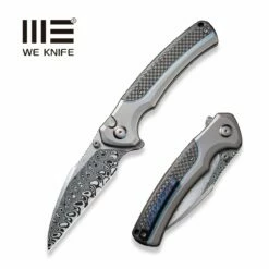 WEKNIFE Ziffius Flipper & Thumb Stud & Button Lock Knife Titanium Handle With Carbon Fiber (3.7" Damasteel Blade) WE22024A-DS1