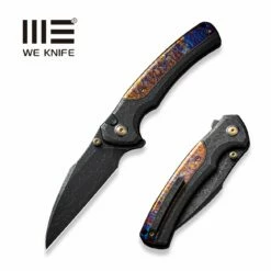 WEKNIFE Ziffius Flipper & Thumb Stud & Button Lock Knife Black Stonewashed With Etching Pattern Titanium Handle With Flamed Titanium Integral Spacer (3.7" Black Stonewashed With Etching Pattern CPM 20CV Blade) WE22024D-5